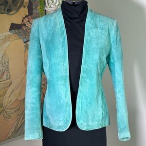Women's Vintage Turquoise Genuine Suede Leather Deerskin Jacket